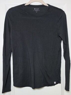 FIGS Super Soft Pima Cotton Modal Long Sleeve Crew Neck Black XS Medical Basics